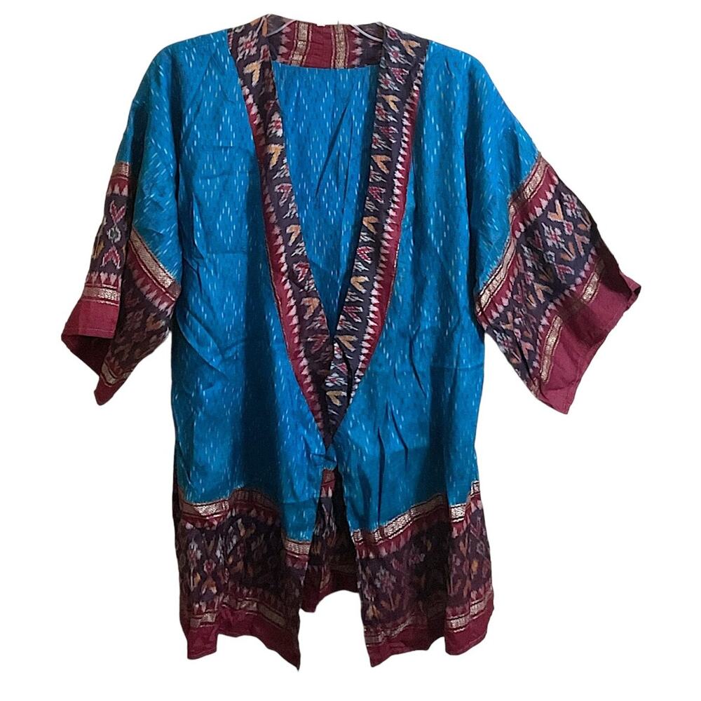 Kashi Silk Jacket Robe Kimono 100% Silk‎ Open Front Boho Hippie One Size